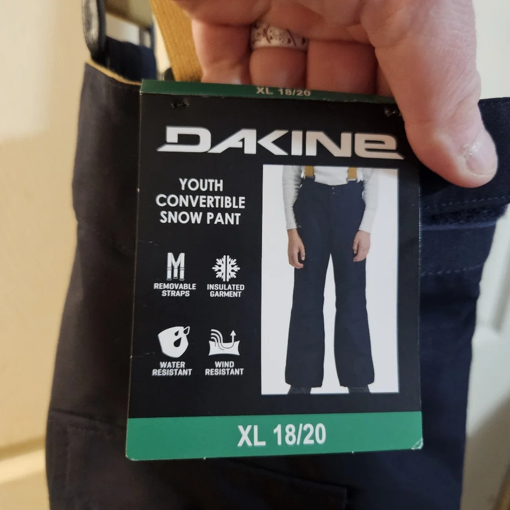 DAKINE YOUTH CONVERTIBLE SNOWPANT: BLUE: NEW WITH TAGS: XL (18/20)